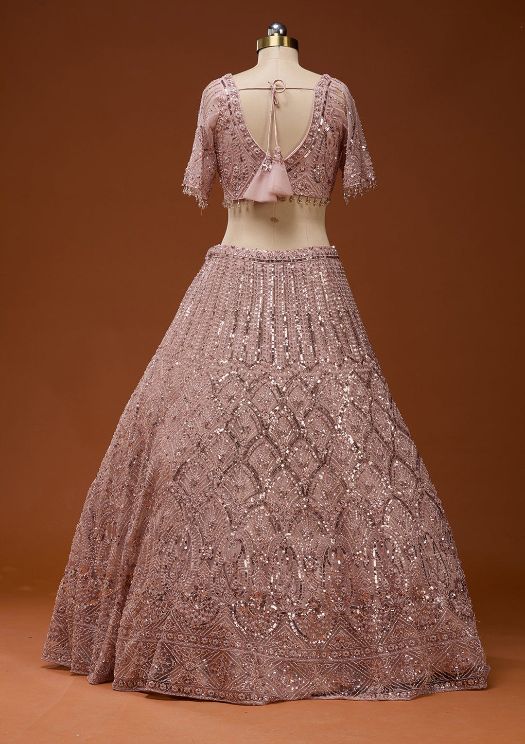 Baby Pink Cutdana Net Readymade Lehenga_Koskii