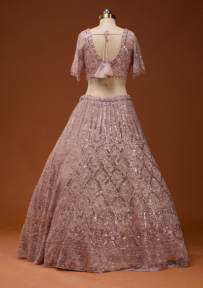 Baby Pink Cutdana Net Readymade Lehenga_Koskii