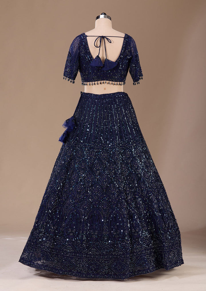 Navy Blue Cutdana Net Readymade Lehenga-Koskii