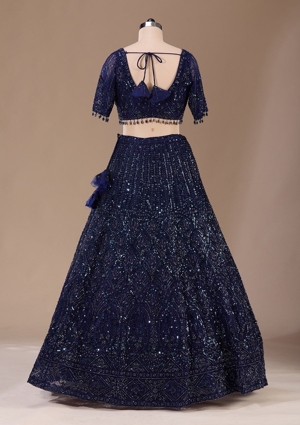 Navy Blue Cutdana Net Readymade Lehenga-Koskii