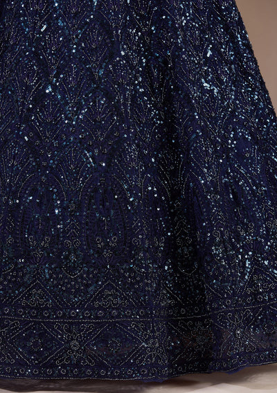 Navy Blue Cutdana Net Readymade Lehenga-Koskii