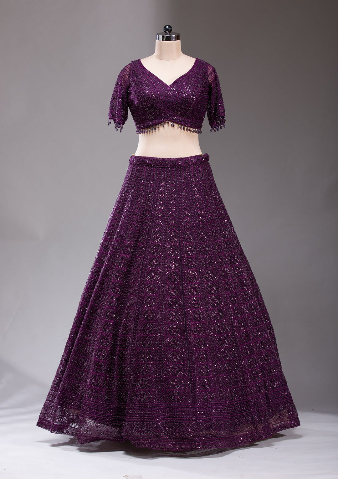 Wine Cutdana Net Readymade Lehenga-koskii