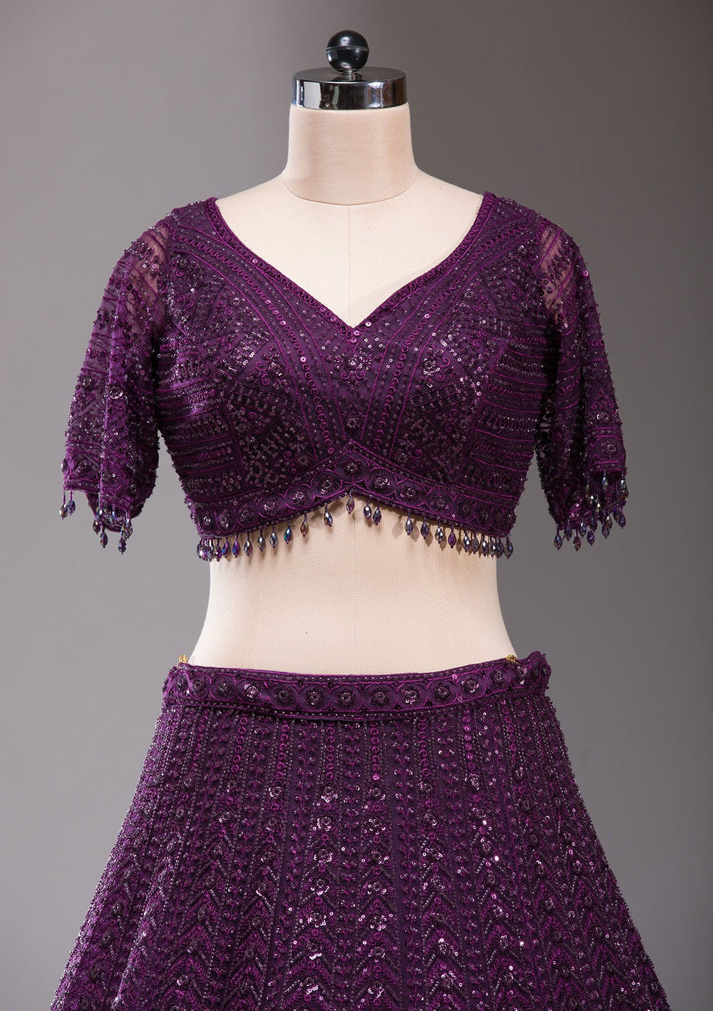 Wine Cutdana Net Readymade Lehenga-koskii