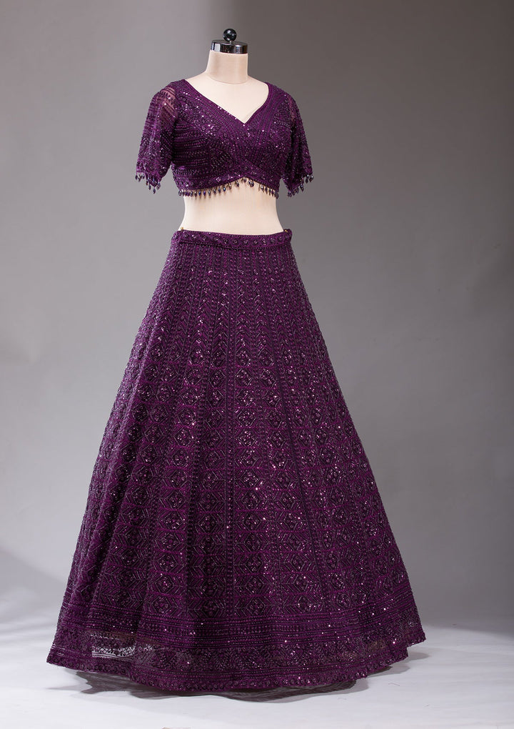Wine Cutdana Net Readymade Lehenga-koskii