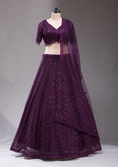 Wine Cutdana Net Readymade Lehenga-koskii