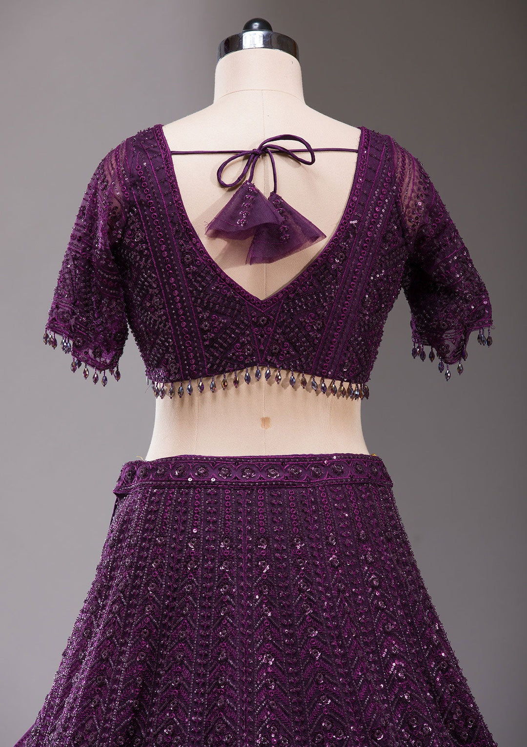 Wine Cutdana Net Readymade Lehenga-koskii