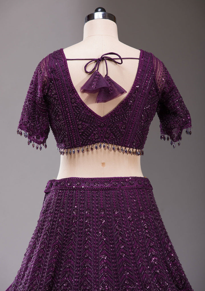 Wine Cutdana Net Readymade Lehenga-koskii