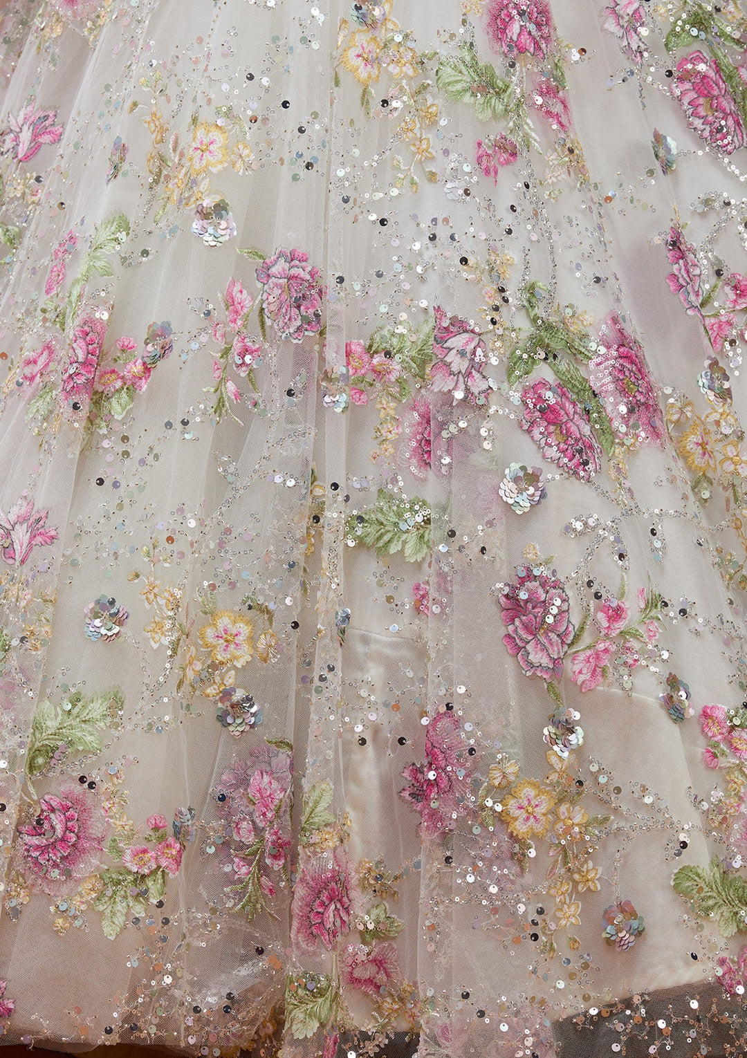 Off White Applique Imported Fabric Readymade Lehenga_Koskii