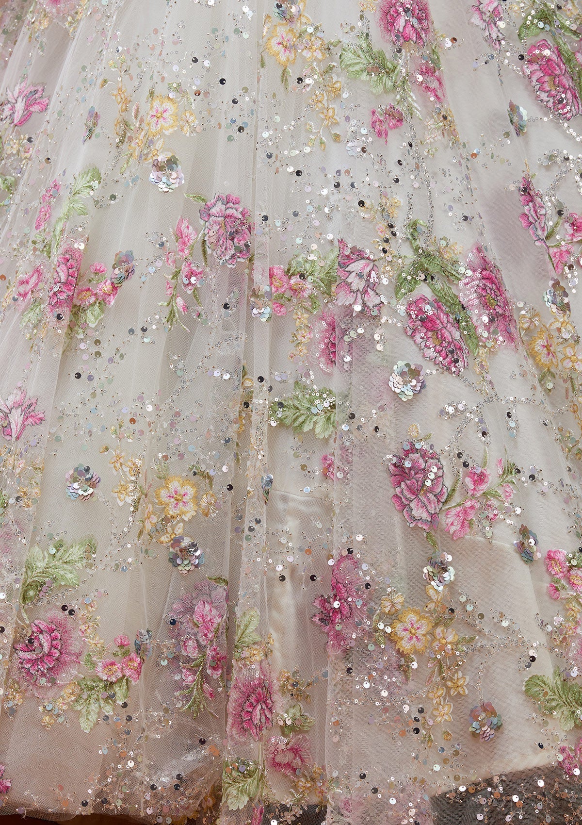 Off White Applique Imported Fabric Readymade Lehenga_Koskii