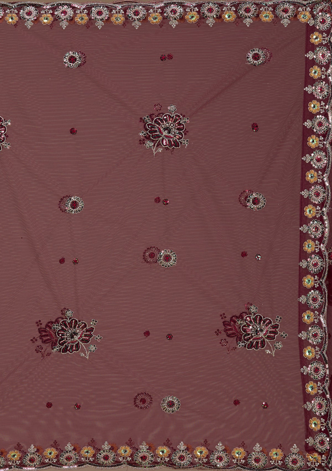 Wine Zariwork Satin Semi-Stitched Lehenga-koskii