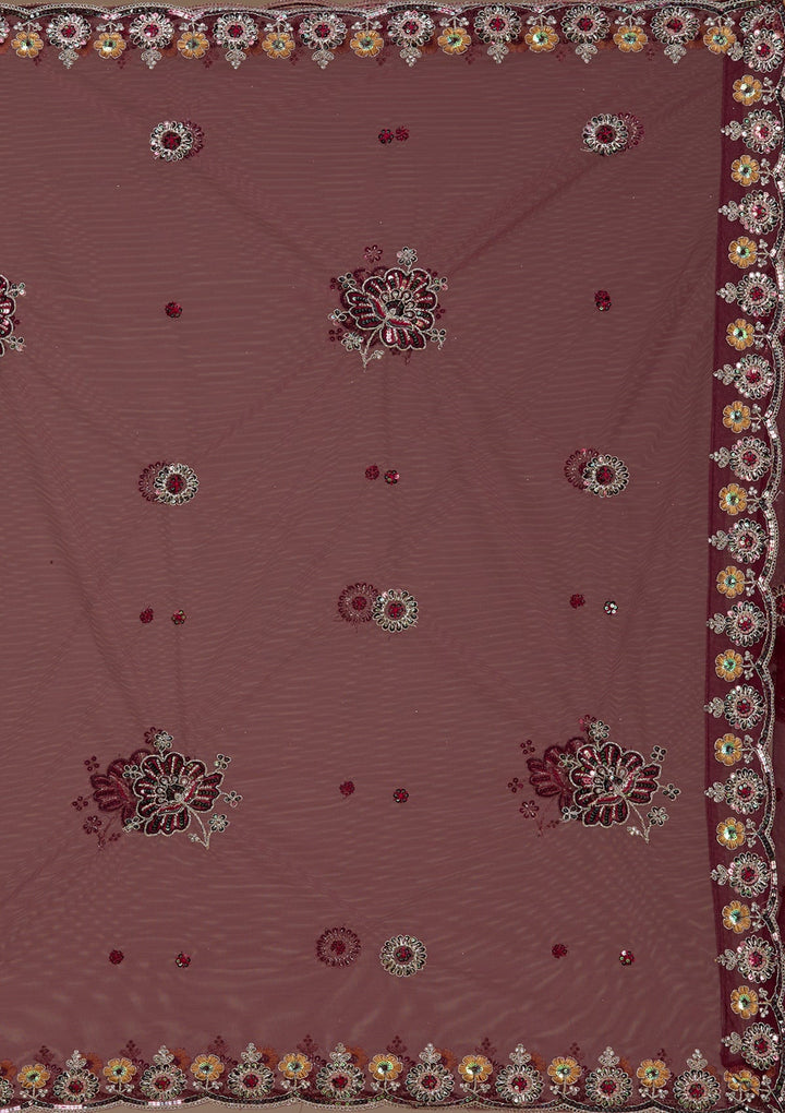 Wine Zariwork Satin Semi-Stitched Lehenga-koskii