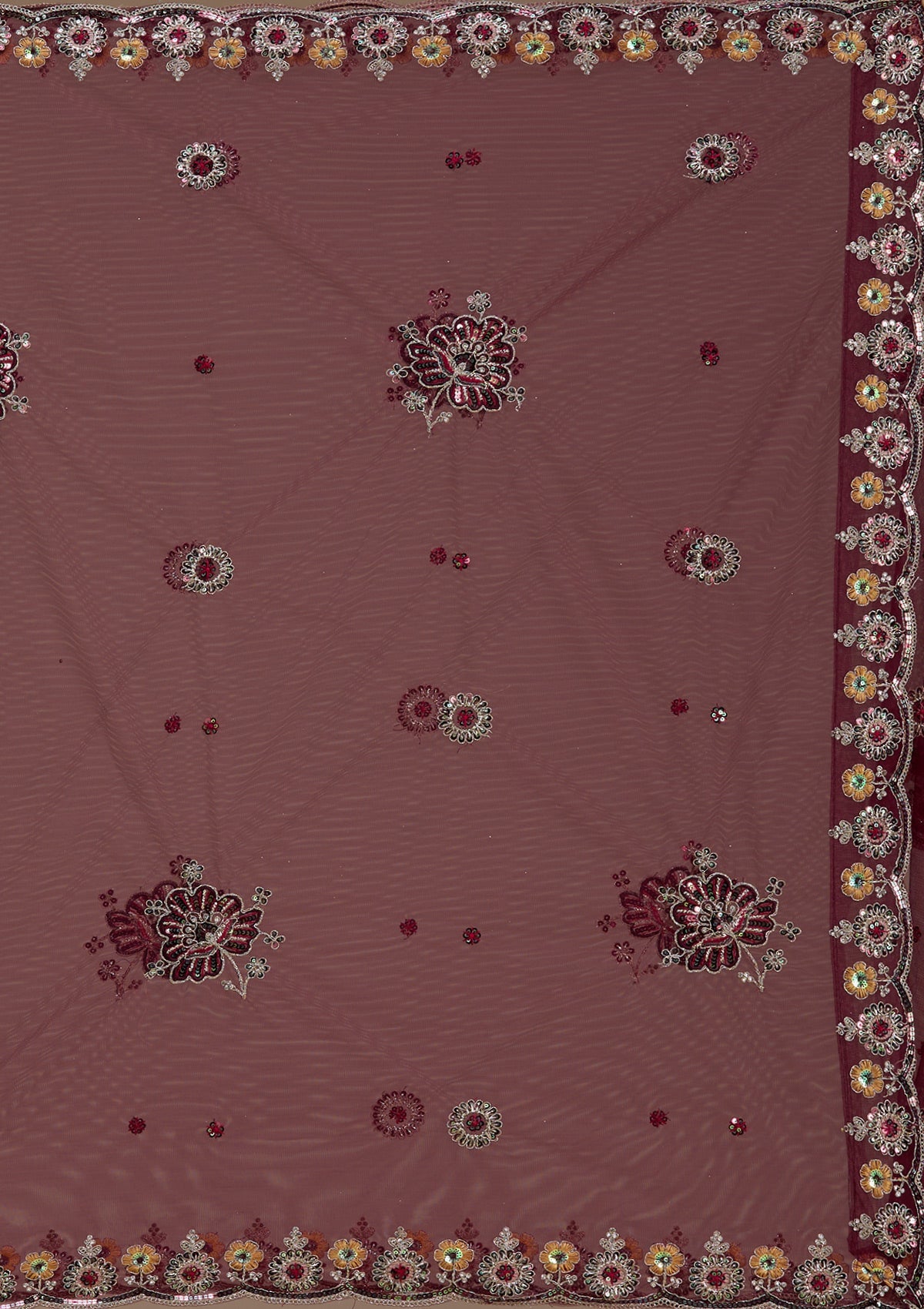 Wine Zariwork Satin Semi-Stitched Lehenga-koskii