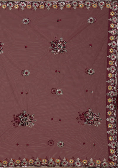 Wine Zariwork Satin Semi-Stitched Lehenga-koskii