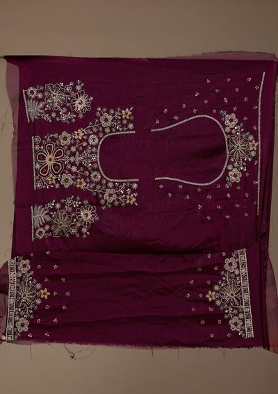 Wine Zariwork Satin Semi-Stitched Lehenga-koskii