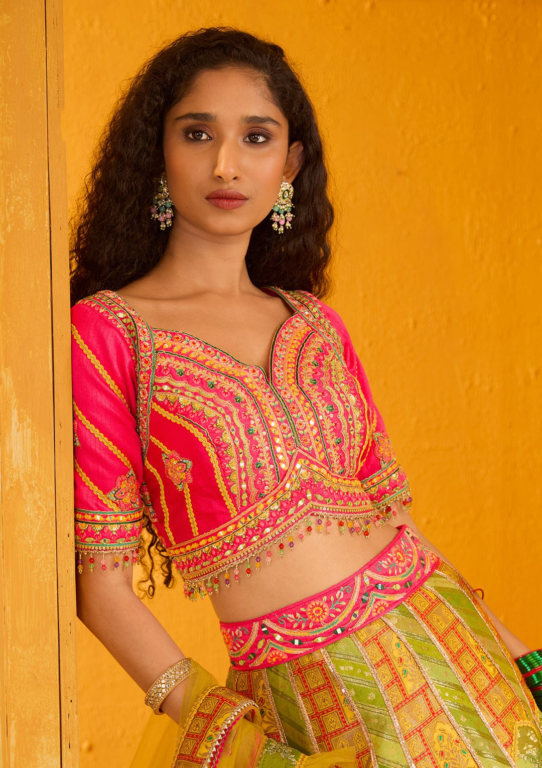 Parrot Green Zariwork Banarasi Readymade Lehenga-Koskii
