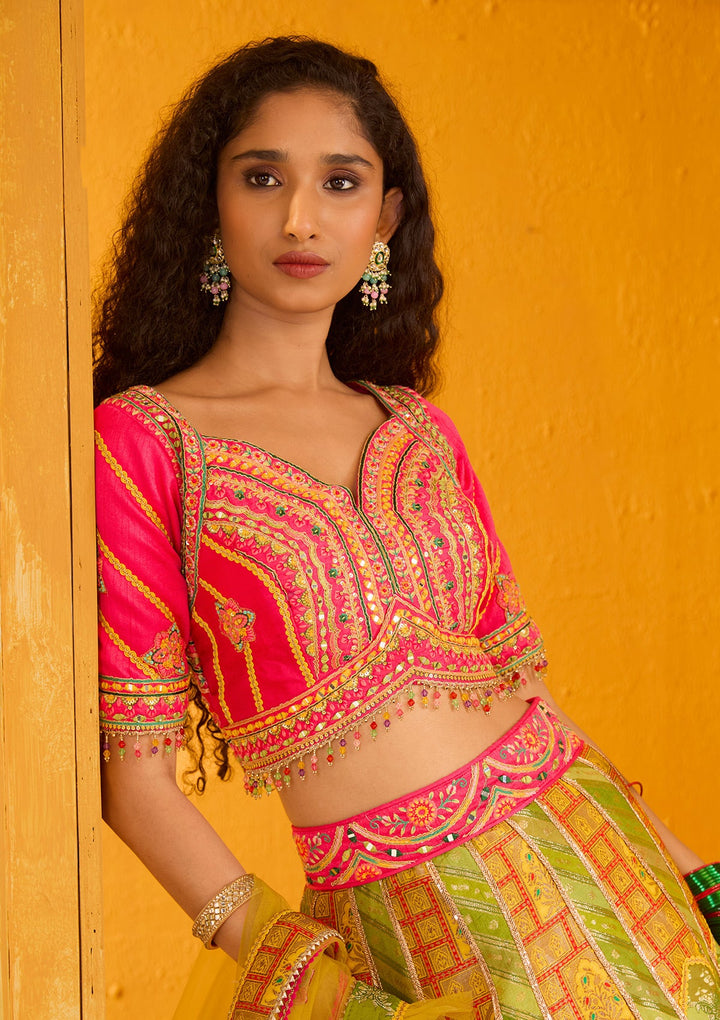 Parrot Green Zariwork Banarasi Readymade Lehenga-Koskii