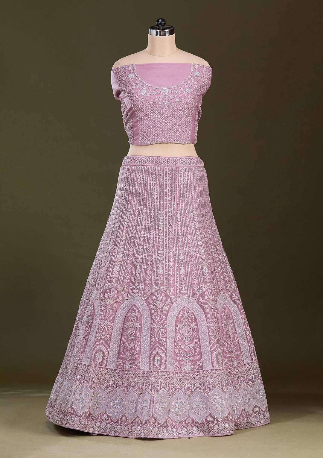 Lavender Zariwork Net Readymade Lehenga-Koskii