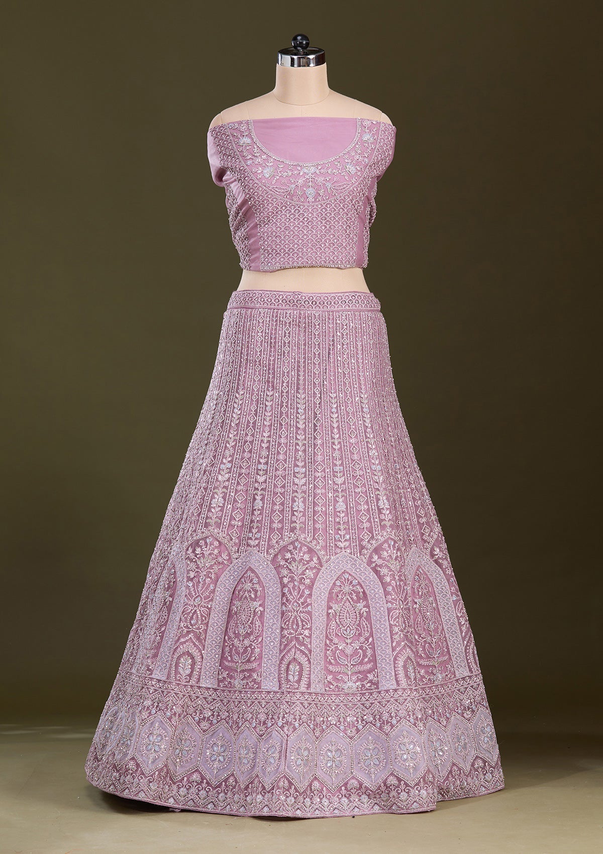 Lavender Zariwork Net Readymade Lehenga-Koskii
