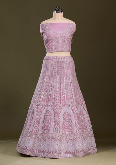 Lavender Zariwork Net Readymade Lehenga-Koskii