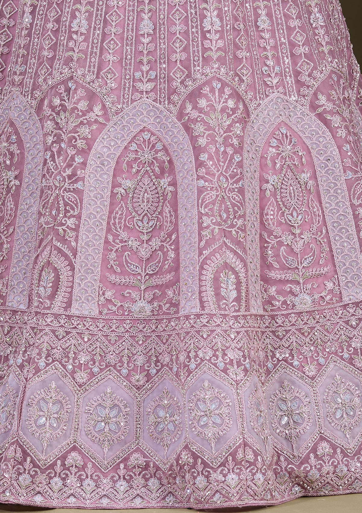 Lavender Zariwork Net Readymade Lehenga-Koskii