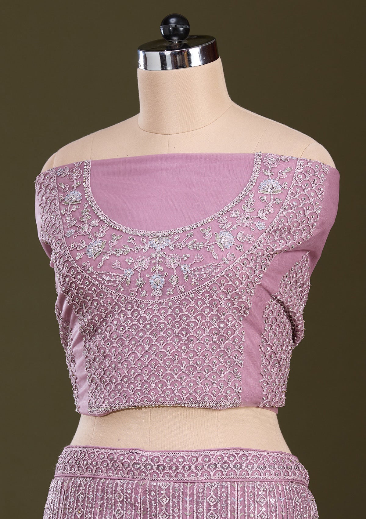 Lavender Zariwork Net Readymade Lehenga-Koskii