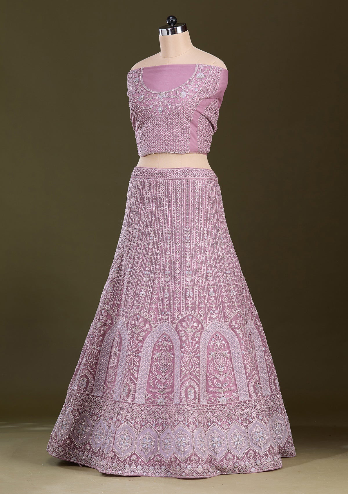 Lavender Zariwork Net Readymade Lehenga-Koskii