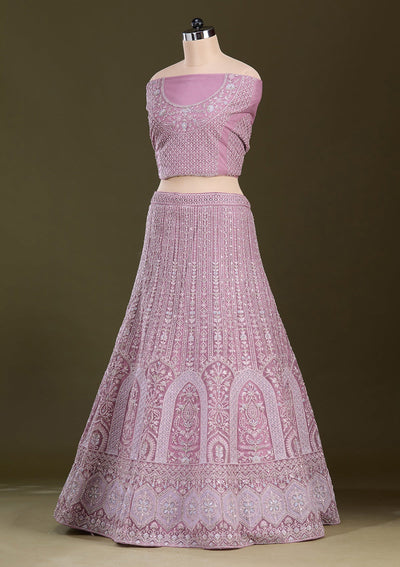 Lavender Zariwork Net Readymade Lehenga-Koskii