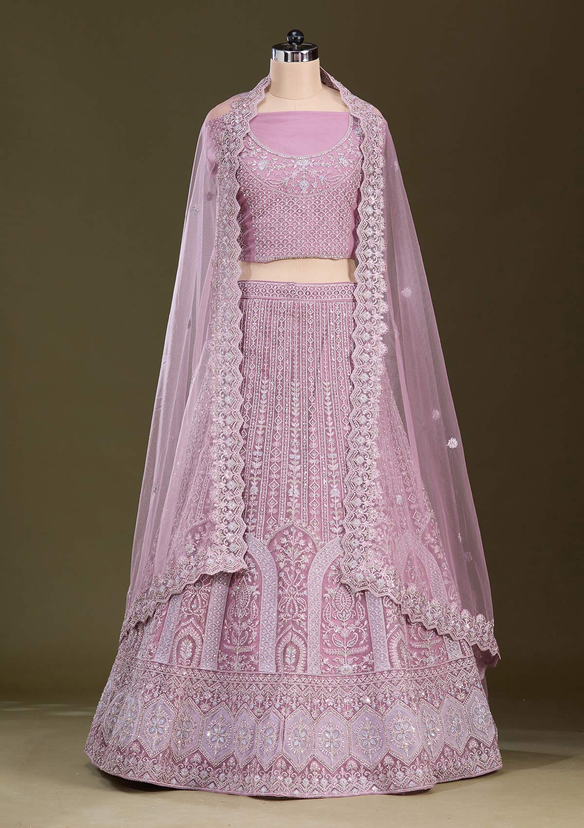 Lavender Zariwork Net Readymade Lehenga-Koskii