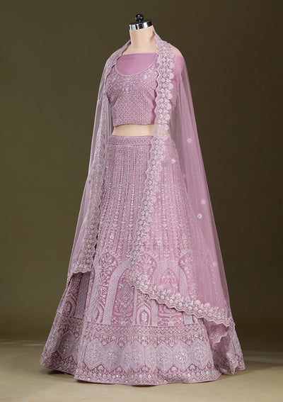 Lavender Zariwork Net Readymade Lehenga-Koskii