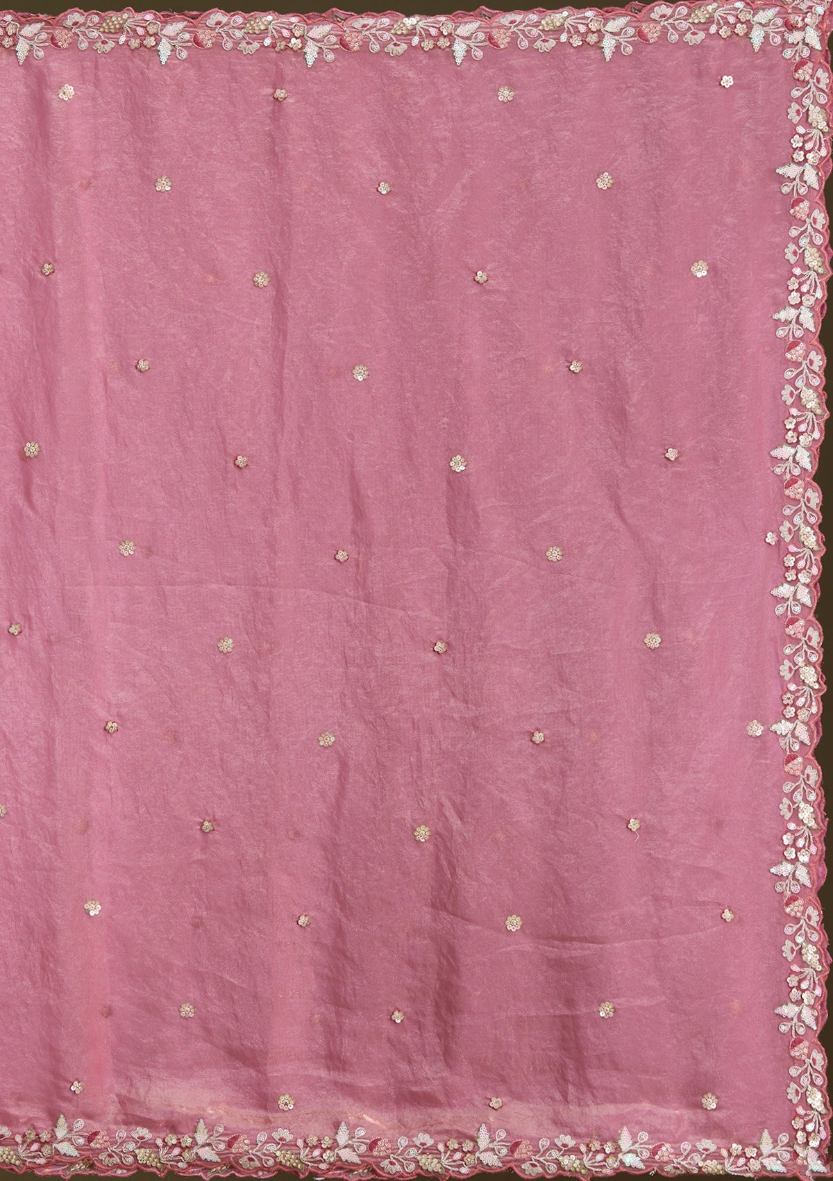 Peach Threadwork Tissue Readymade Lehenga-Koskii