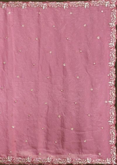 Peach Threadwork Tissue Readymade Lehenga-Koskii