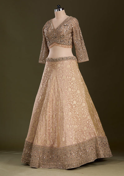 Beige Cording Dola Silk Readymade Lehenga-Koskii