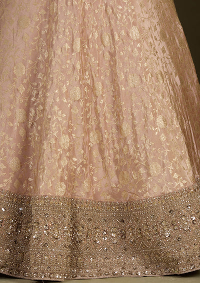 Beige Cording Dola Silk Readymade Lehenga-Koskii