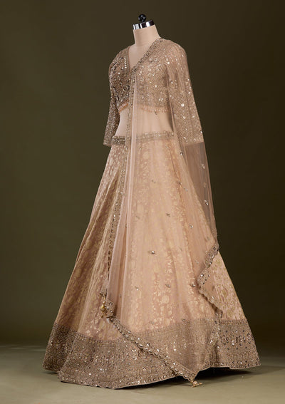 Beige Cording Dola Silk Readymade Lehenga-Koskii