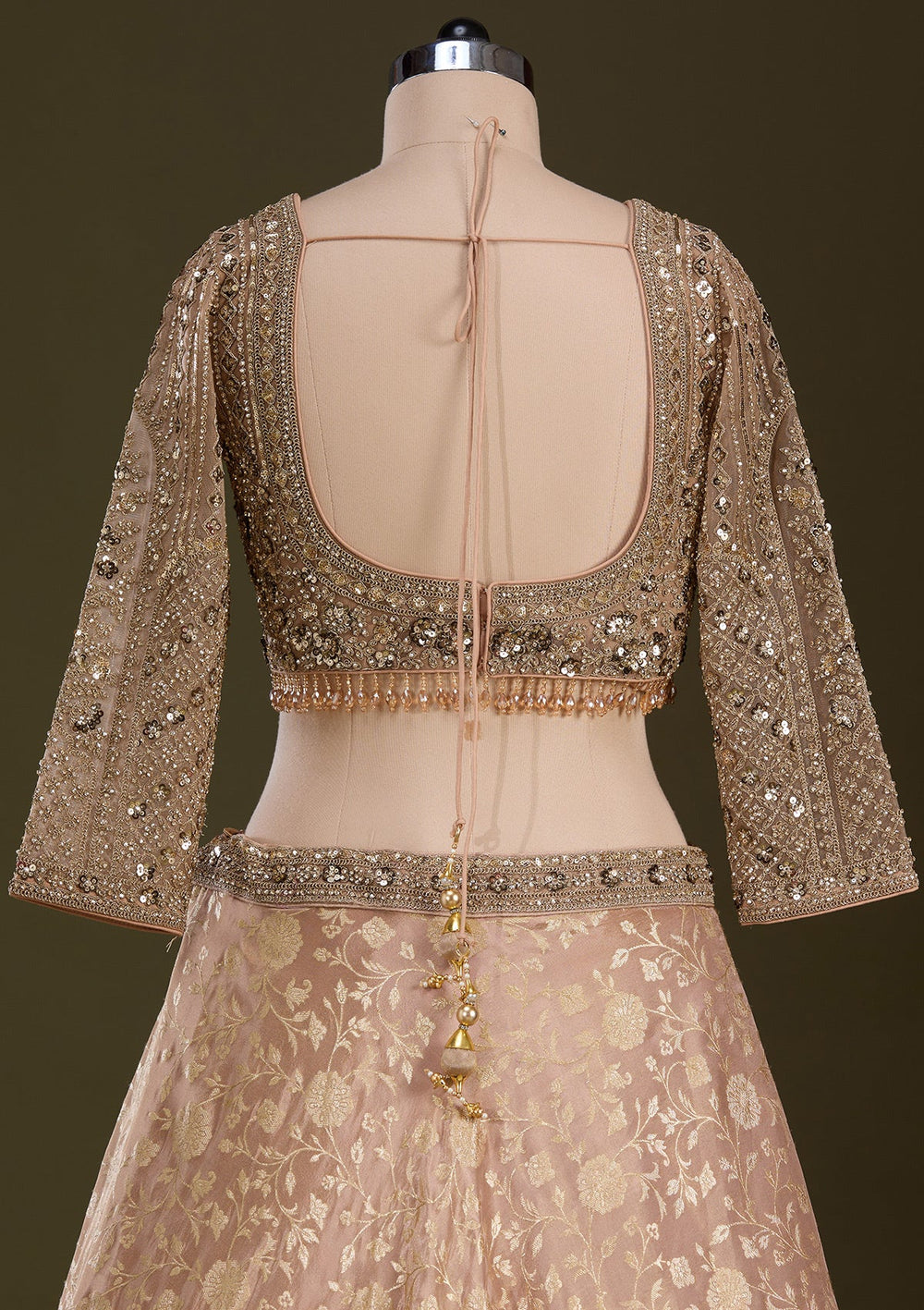 Beige Cording Dola Silk Readymade Lehenga-Koskii