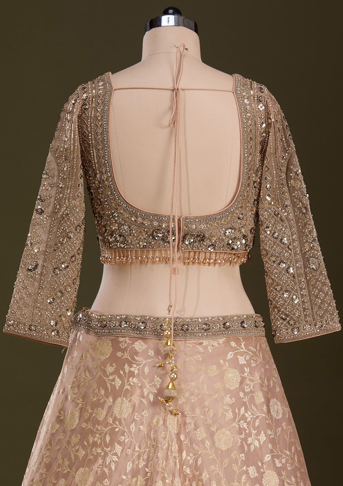 Beige Cording Dola Silk Readymade Lehenga-Koskii