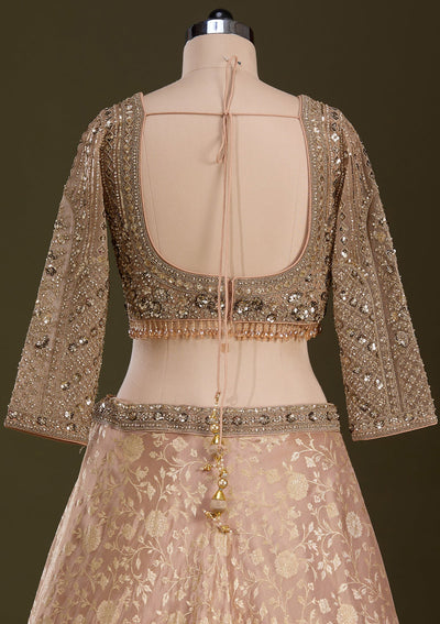 Beige Cording Dola Silk Readymade Lehenga-Koskii