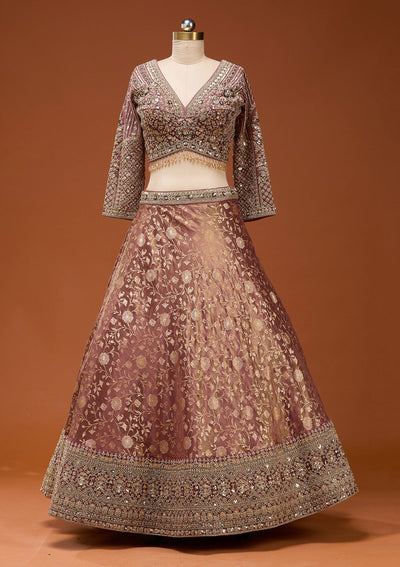Onion Pink Zariwork (Silver) Banarasi Readymade Lehenga_Koskii
