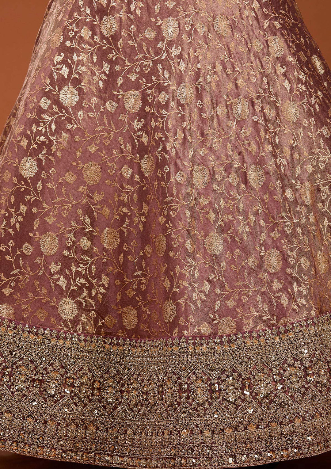 Onion Pink Zariwork (Silver) Banarasi Readymade Lehenga_Koskii
