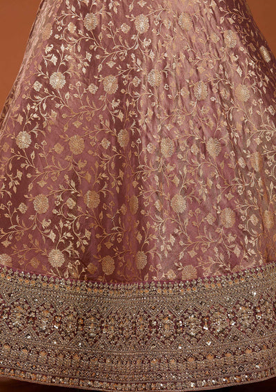 Onion Pink Zariwork (Silver) Banarasi Readymade Lehenga_Koskii