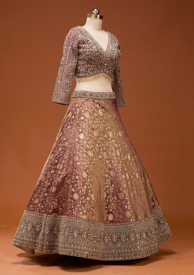 Onion Pink Zariwork (Silver) Banarasi Readymade Lehenga_Koskii