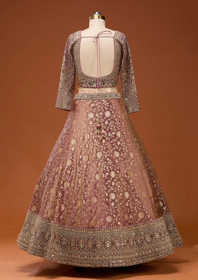 Onion Pink Zariwork (Silver) Banarasi Readymade Lehenga_Koskii