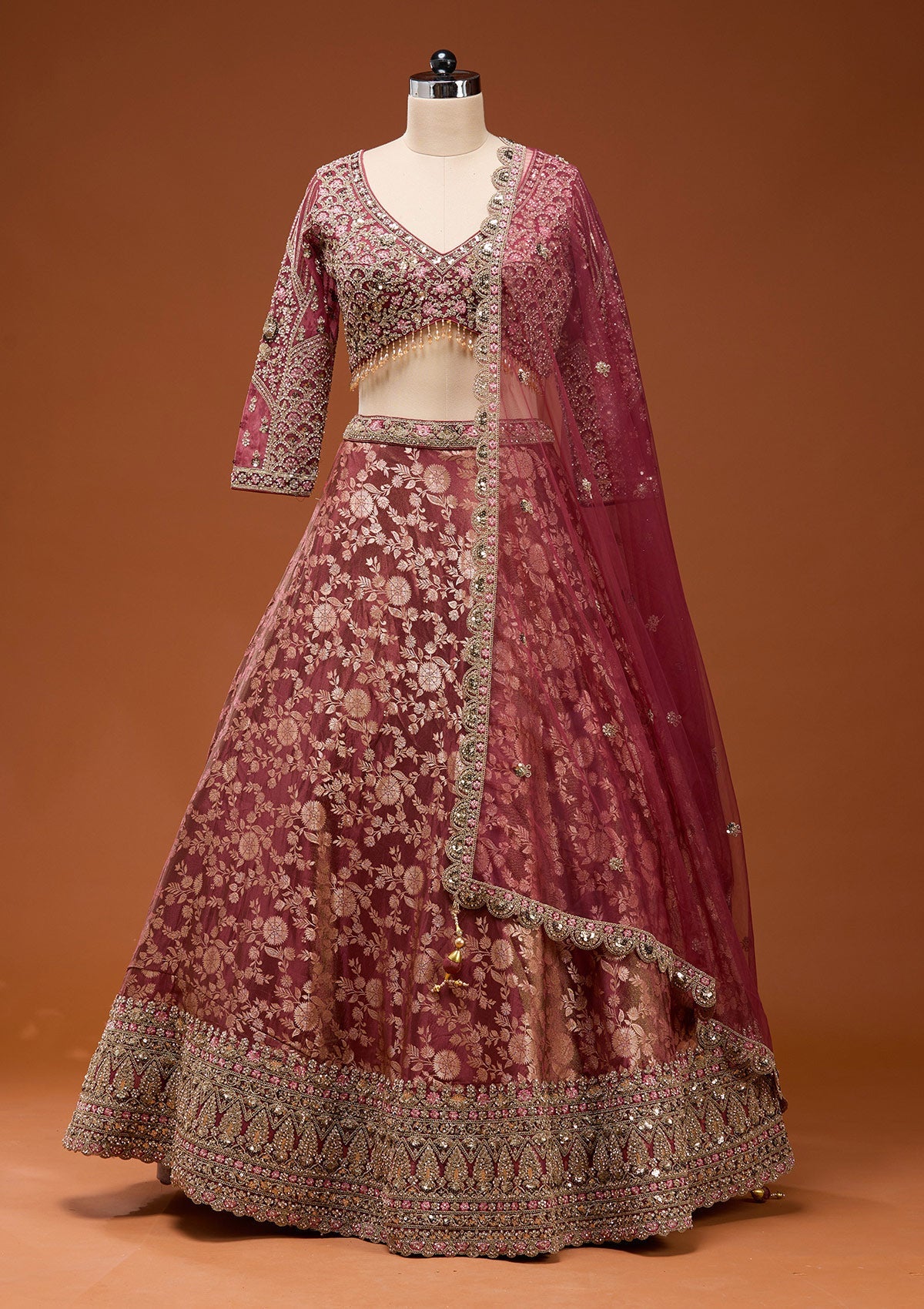 Maroon Zariwork (Silver) Banarasi Readymade Lehenga_Koskii