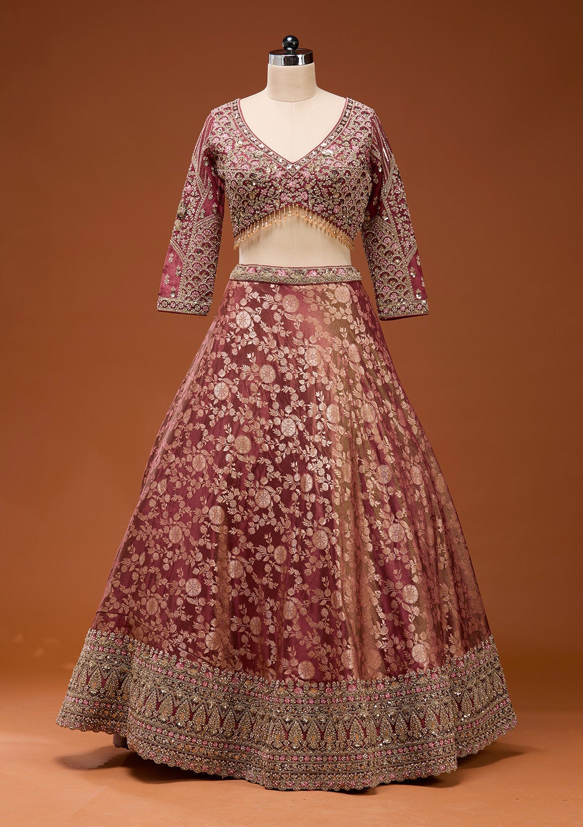 Maroon Zariwork (Silver) Banarasi Readymade Lehenga_Koskii