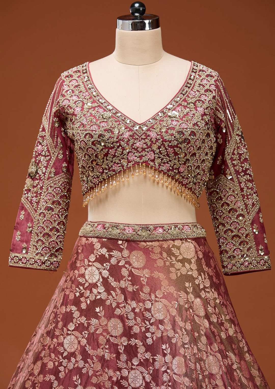 Maroon Zariwork (Silver) Banarasi Readymade Lehenga_Koskii