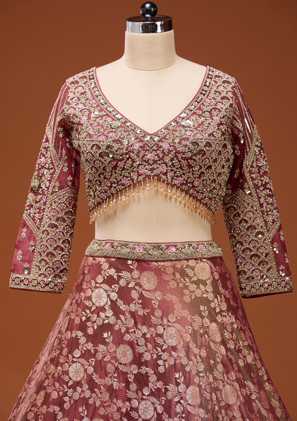 Maroon Zariwork (Silver) Banarasi Readymade Lehenga_Koskii