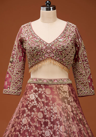 Maroon Zariwork (Silver) Banarasi Readymade Lehenga_Koskii