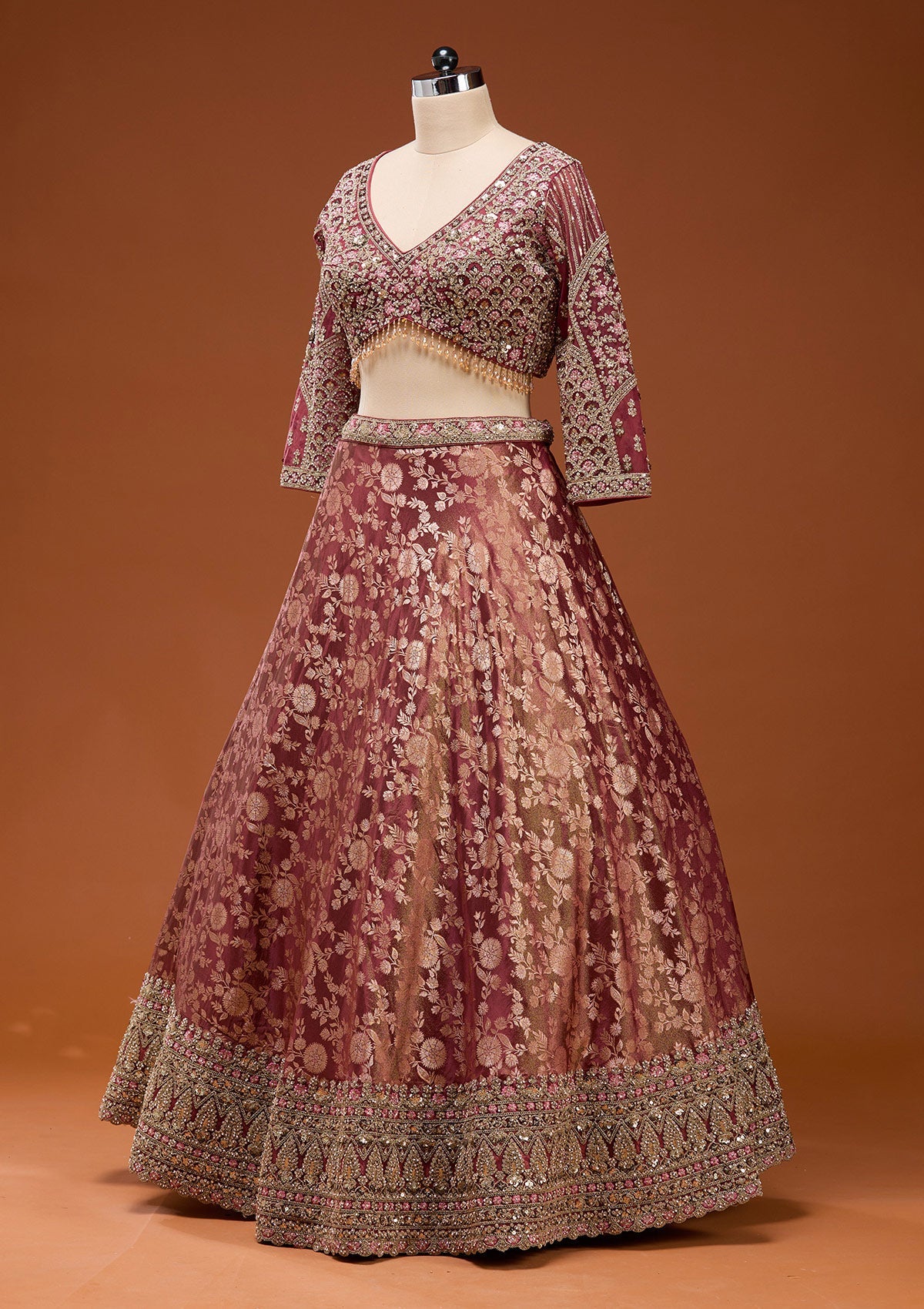 Maroon Zariwork (Silver) Banarasi Readymade Lehenga_Koskii