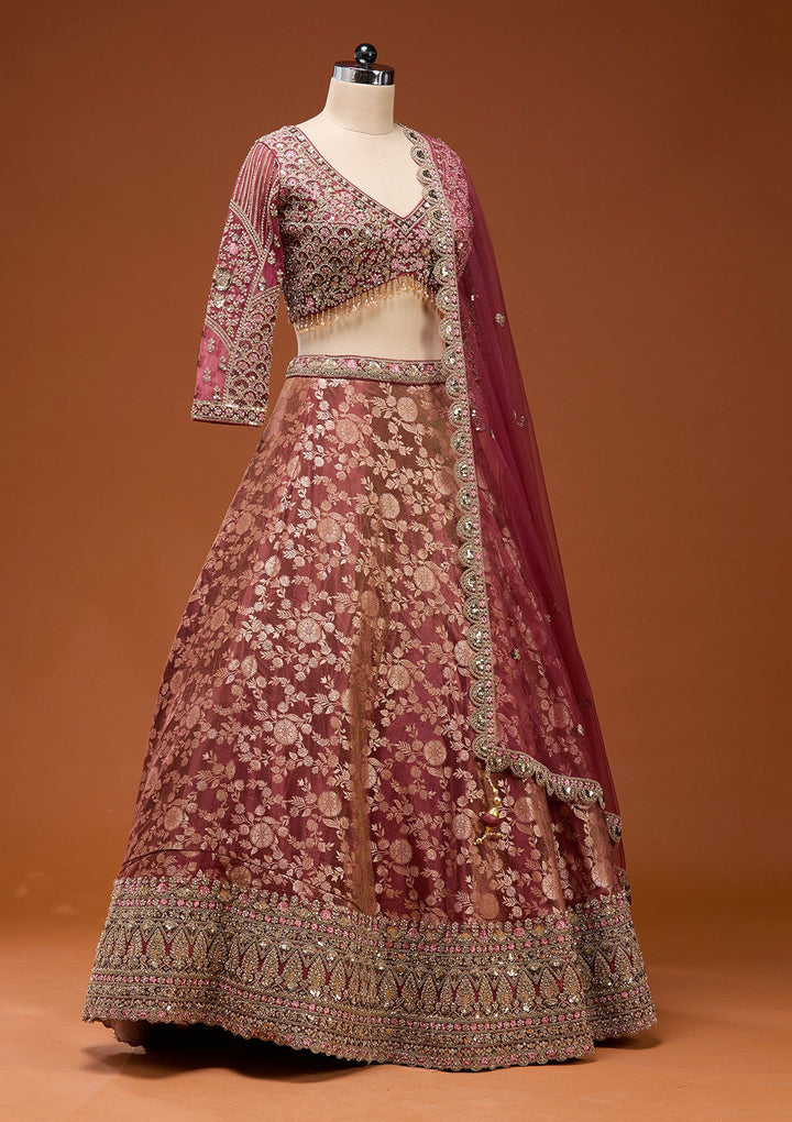 Maroon Zariwork (Silver) Banarasi Readymade Lehenga_Koskii