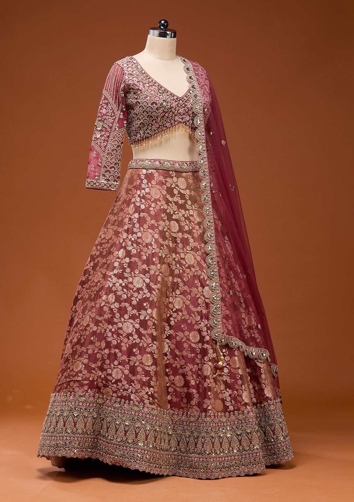 Maroon Zariwork (Silver) Banarasi Readymade Lehenga_Koskii